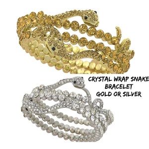 Pavé Crystal Snake Wrap Bracelet gold or silv, NWT-Boutique